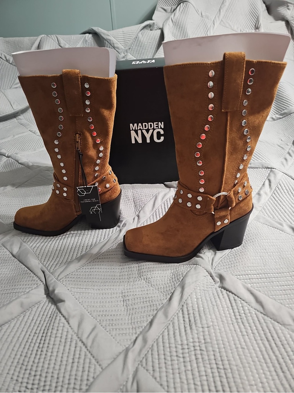 Madden‎ NYC Cognac Moto Western Boots Women's Size 7 NEW IN BOX.